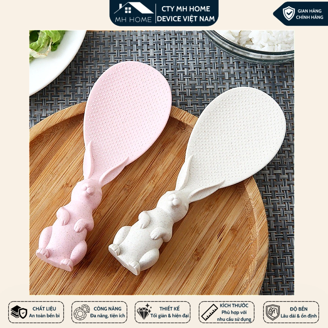 [COMBO 2] Muỗng Xới Cơm Chống Dính Hình Con Thỏ Nhựa PE Nguyên Sinh Cao Cấp (Muôi Xới Cơm Đế Đứng Dễ Thương) - MH HOME